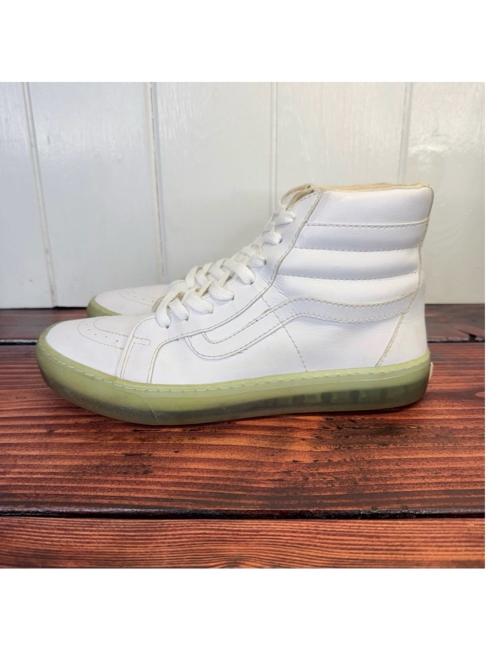 Vans Sk8-Hi Cup Clear Icy White Leather Sneakers Translucent Sole Women’s 10